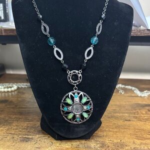 1928 Silver Necklace with Turquoise and Green Accents